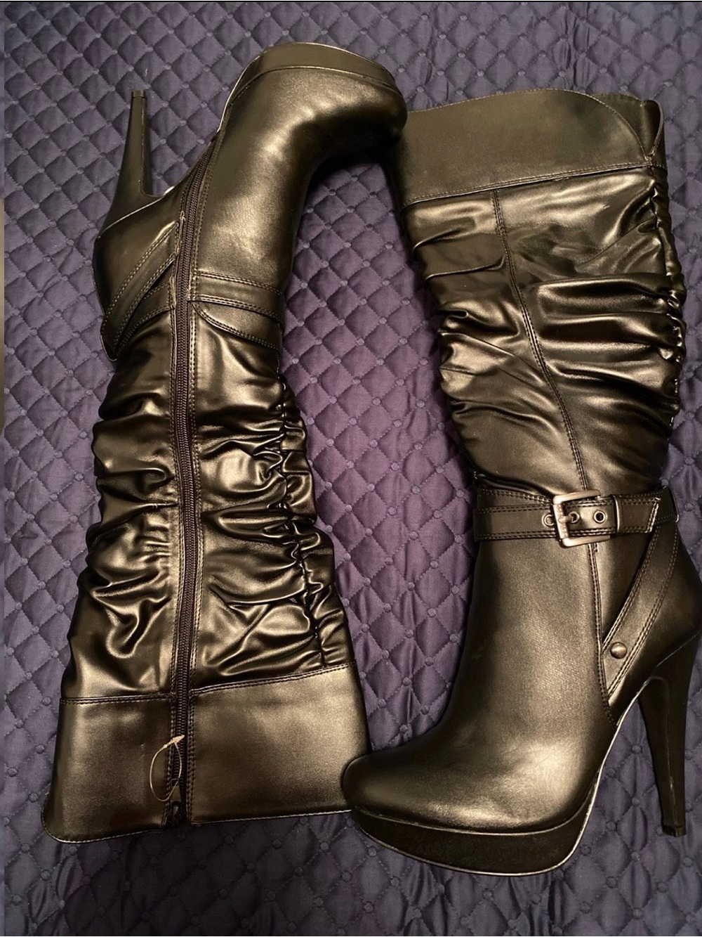 G by Guess Women's Black Ruched High Heel Knee Boots